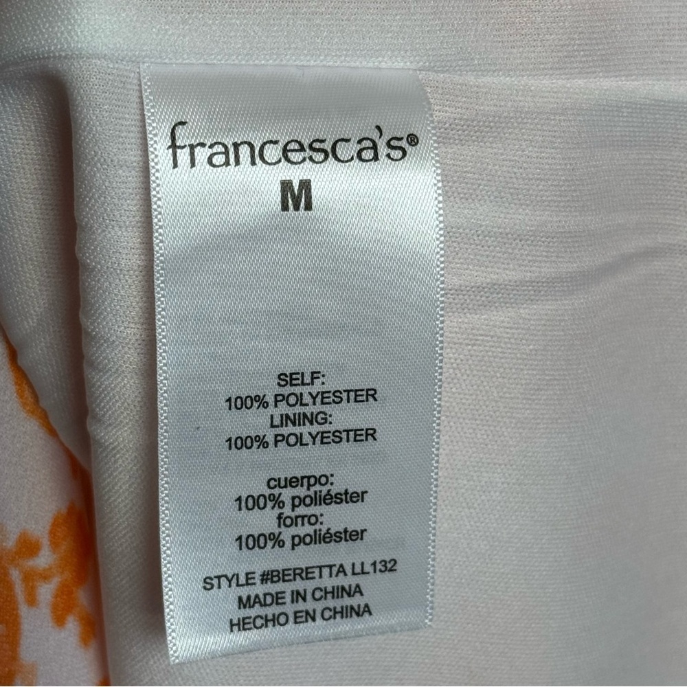 Francesca's Naomi V Neck Orange & White Paisley Mini Dress Women’s Size Medium - Picture 11 of 13